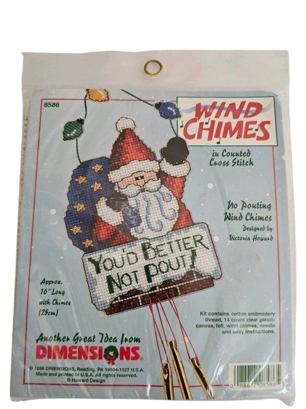 Dimensions Wind Chime No Pouting Santa Clause Cross Stitch Kit Christmas 1998